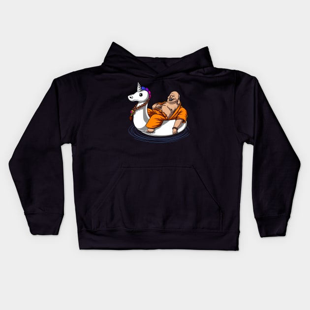 Buddha Riding Unicorn Float Kids Hoodie by underheaven